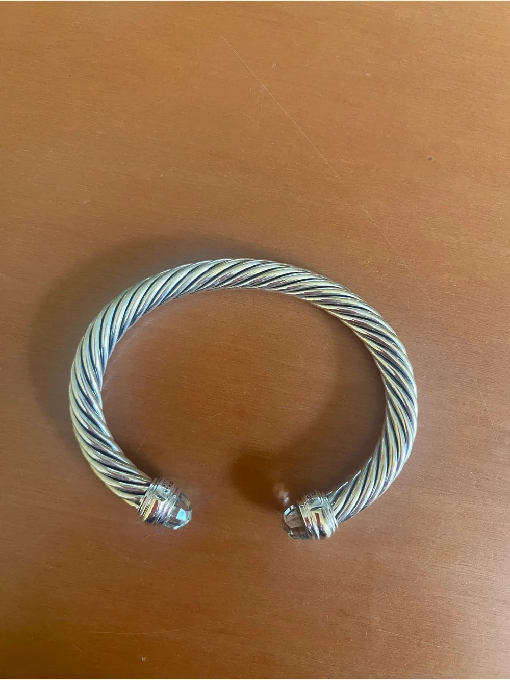 David Yurman cable classic bracelet. Two green quartz gemstones.